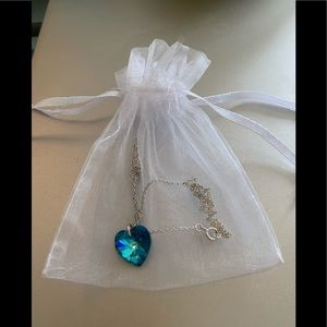 Blue Heart Pendant W/Sterling Silver Necklace & Bag
